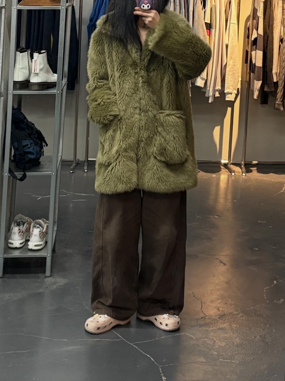 LOVE MY SANTA 올리브 그린 모피 코트 A2841 상품이미지1