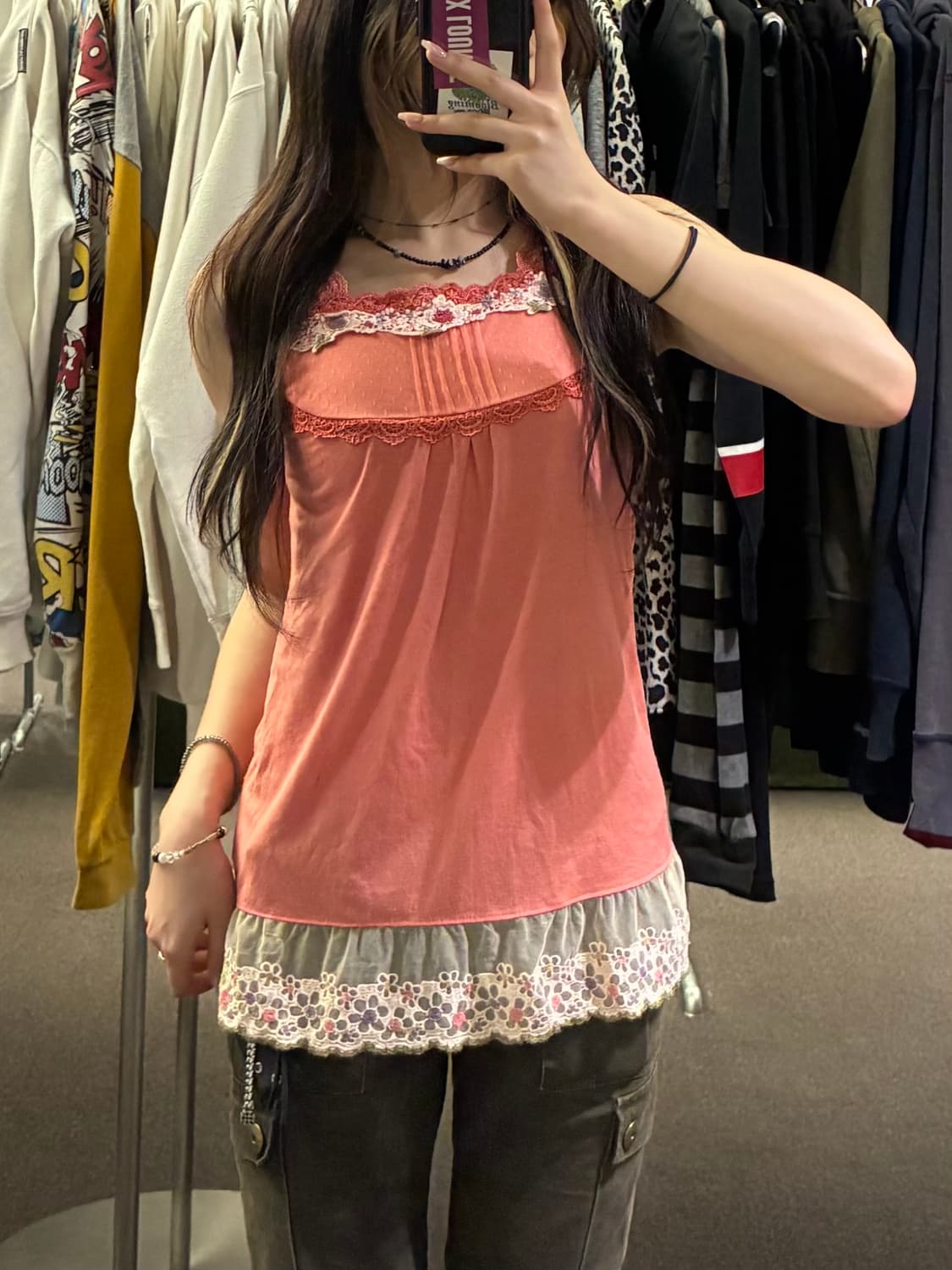 M)Axes Femme 빈티지 여성 꽃 자수 레이스 디테일 나시 상품이미지1