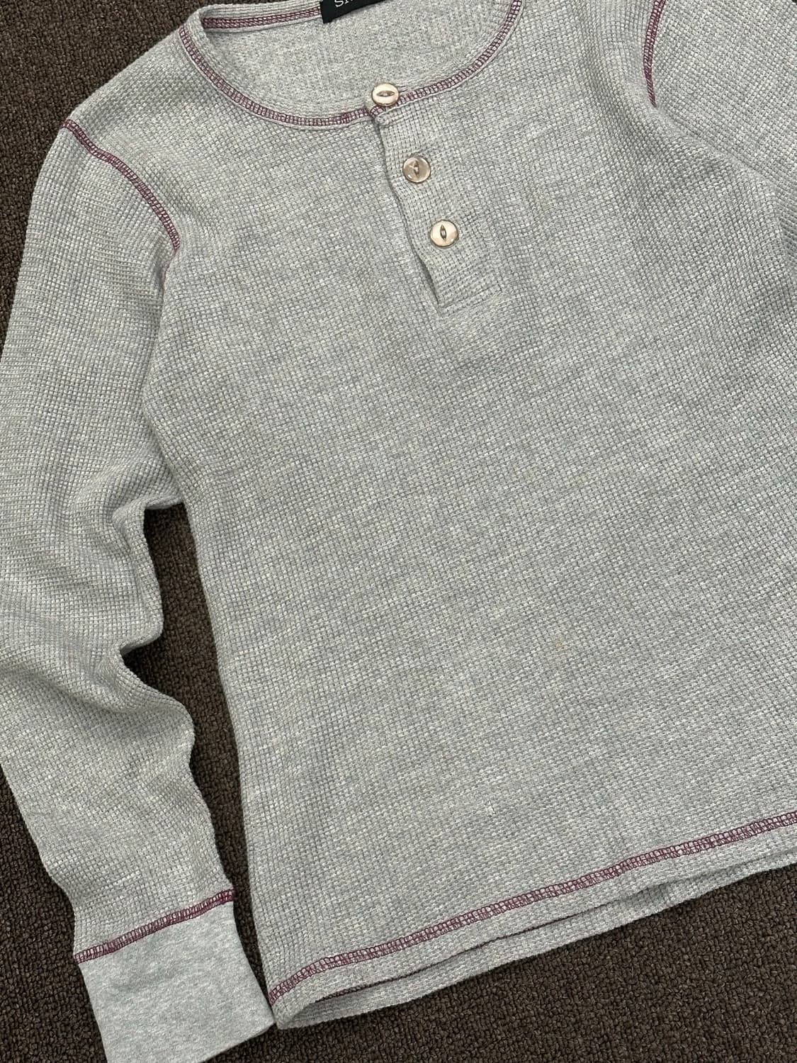 M)Japanese vintage 여성 그레이 와플 헨리넥 롱슬리브 상품이미지4