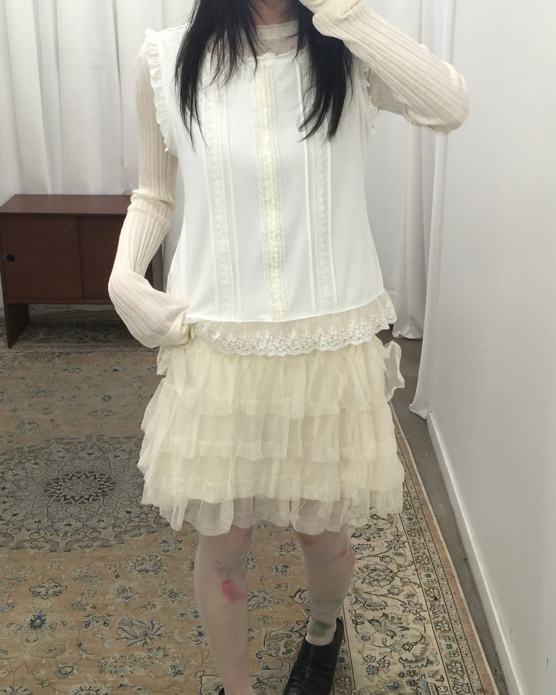 화이트 레이스 슬리브리스 상품이미지3