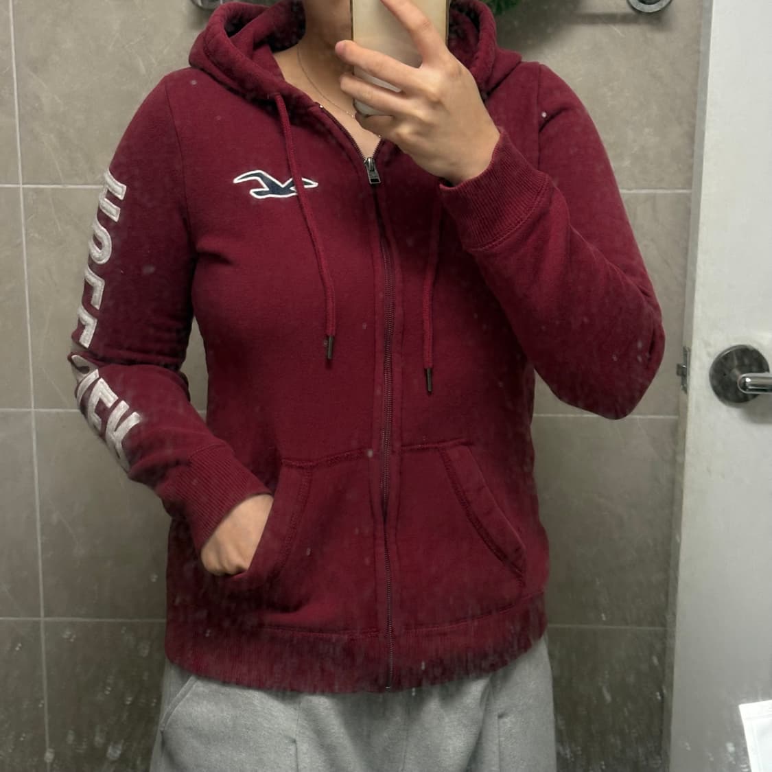 홀리스터 딱붙 후드집업(버건디 s) 상품이미지2