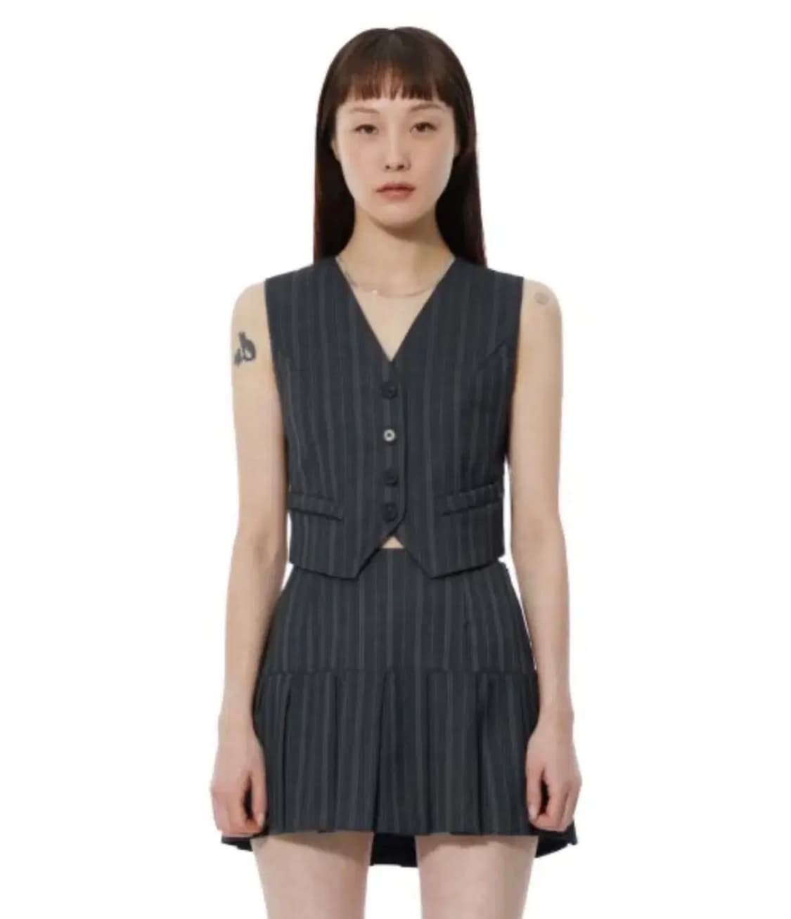 큐리티 체인 스트라이프 베스트 스커트 셋업 세트 상품이미지1