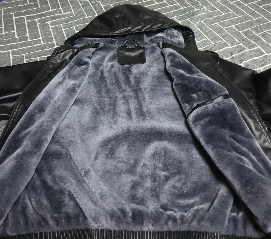 오버핏 안감보아털 후드 가죽자켓 블랙 (XXL) 상품이미지2