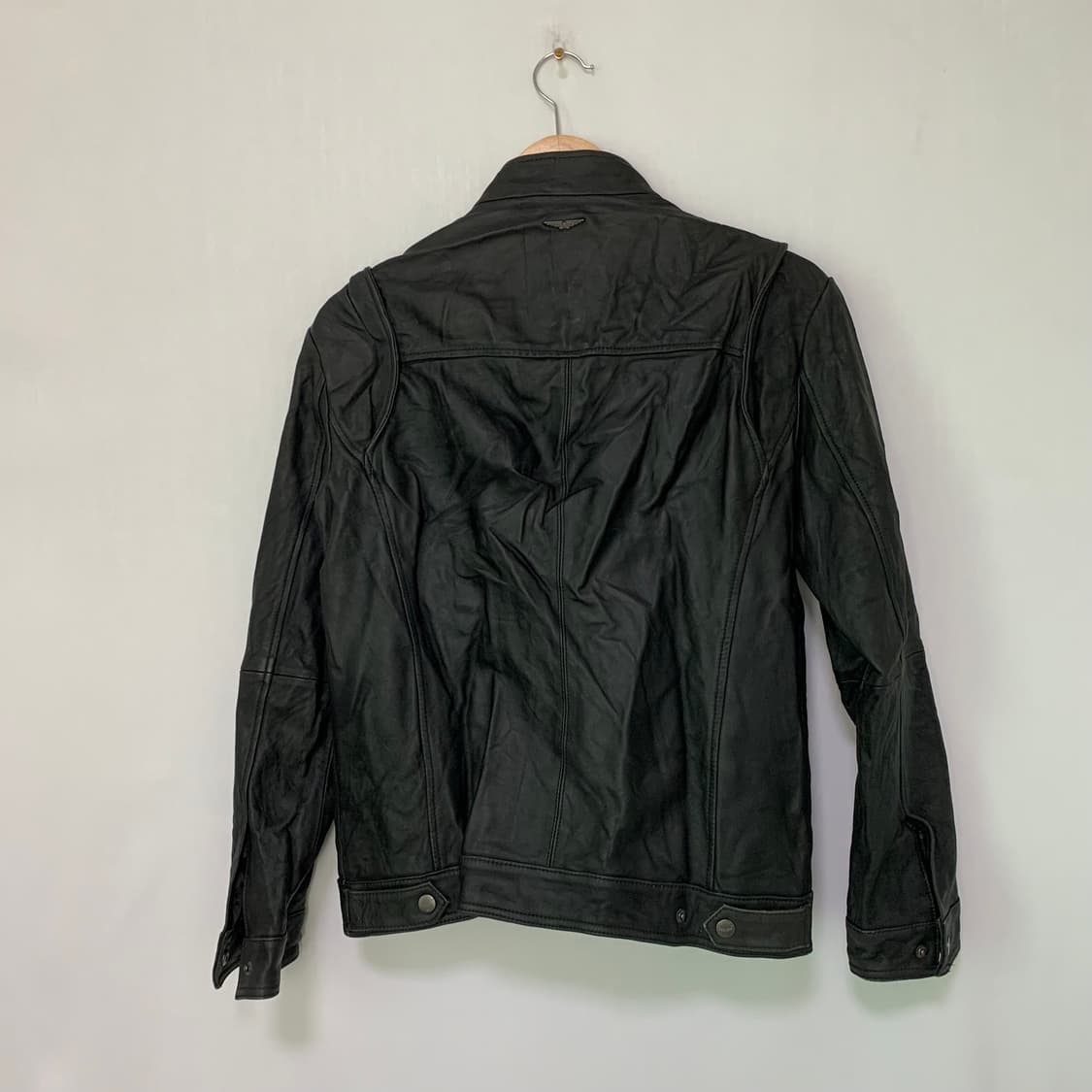 빈티지 리얼레더 지퍼 무광 양가죽 노카라 집업 자켓 95 M 남녀공용 상품이미지9