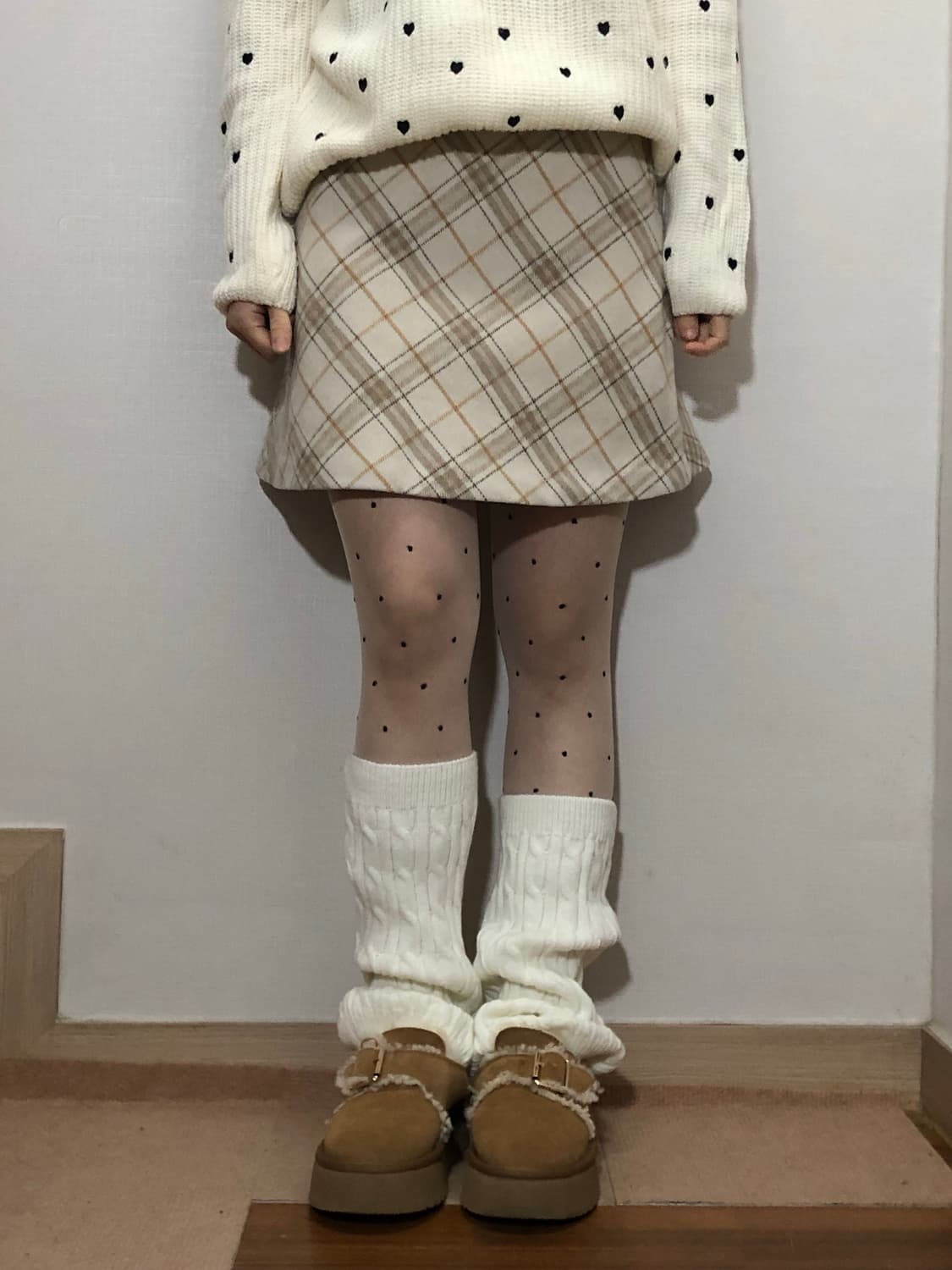 빈티지 베이지 체크 패턴 미니 스커트 상품이미지4