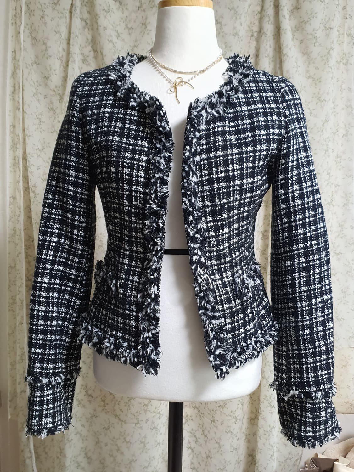 [일본빈티지] 블랙 화이트 트위드 자켓 여성용 상품이미지1