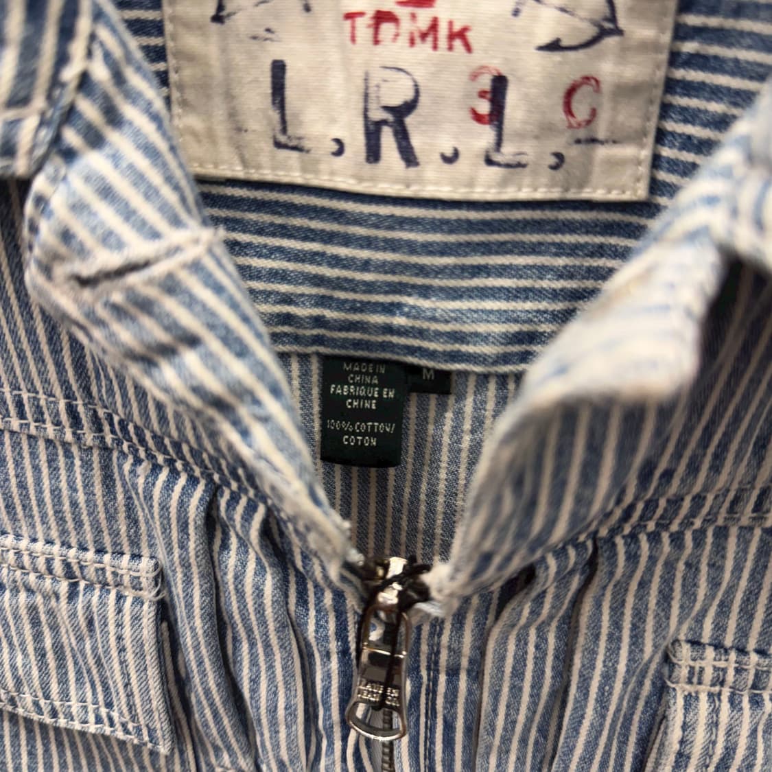 랄프 로렌 코튼 히코리 스트라이프 집업 자켓 워크 포켓 디테일 블루 상품이미지7