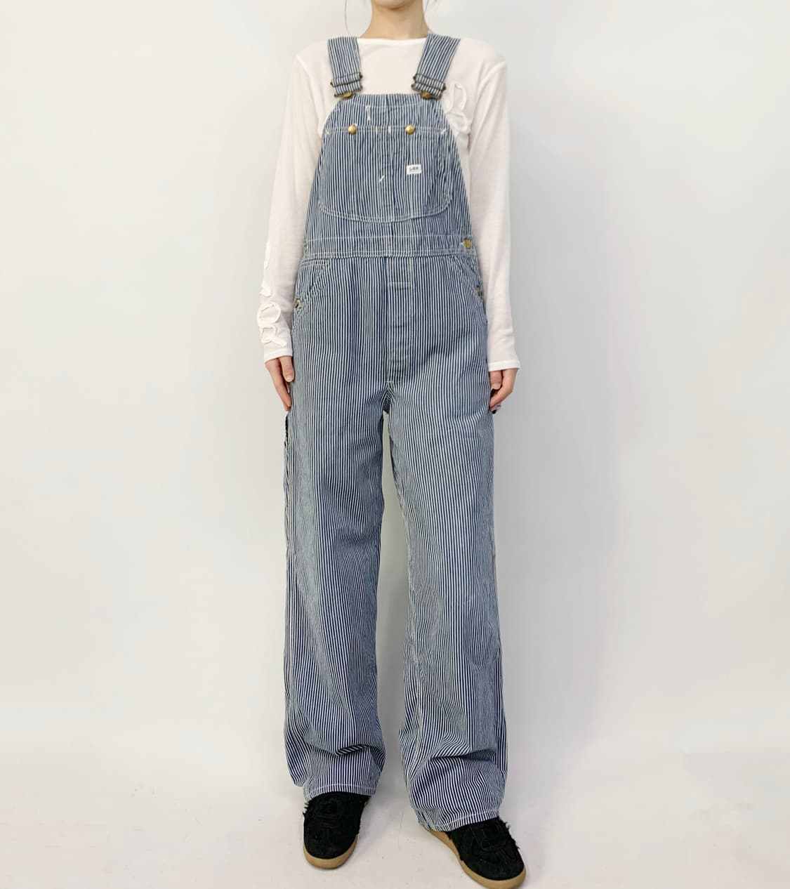 리 스트라이프 데님 오버롤 상품이미지1
