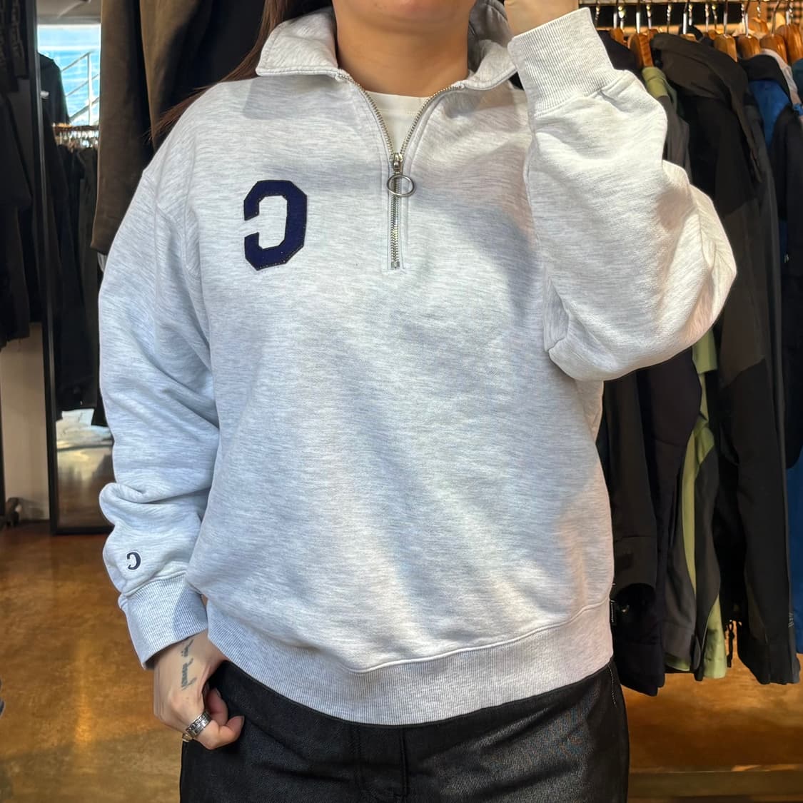 커버낫 백멜란지 반집업 맨투맨 상품이미지1