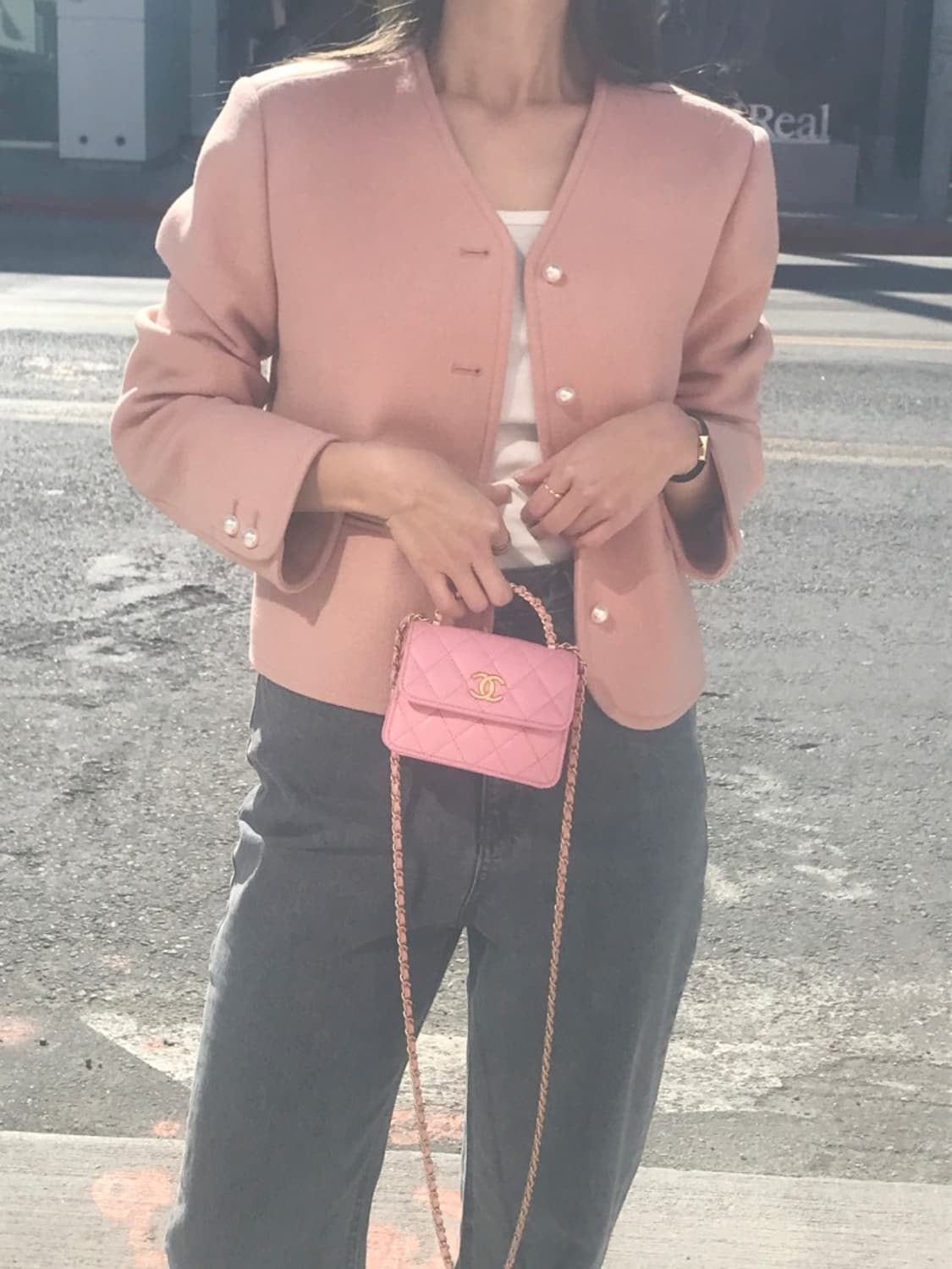 (새상품) 제이투유 펄블레어 트위드 자켓 코랄핑크 상품이미지5