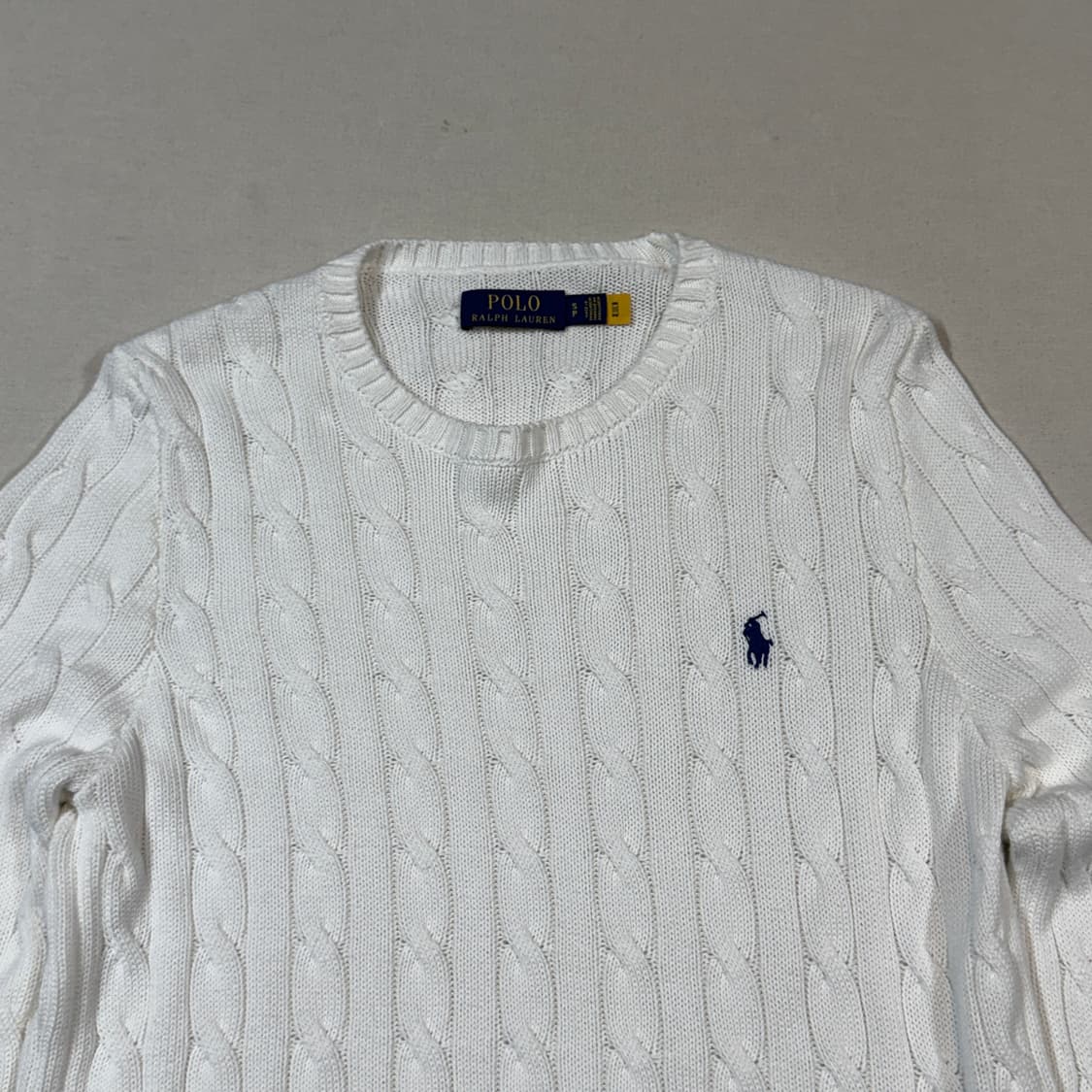 S) 폴로 랄프로렌 케이블 꽈배기 라운드넥 니트 화이트 상품이미지3