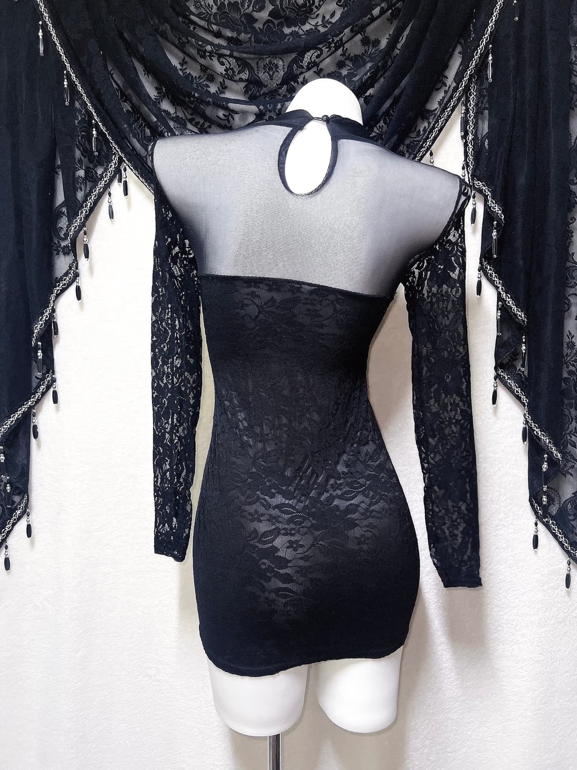 오네갸루 히메 진주 큐빅 블랙 레이스 시스루 망사 원피스 드레스 섹시 상품이미지7