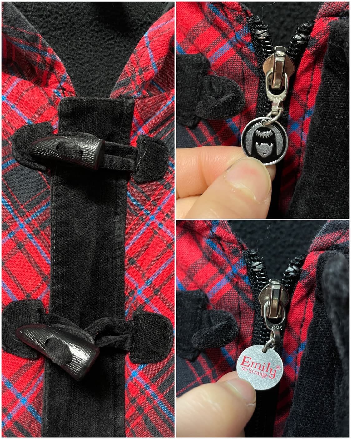 에밀리더스트레인지 여성 코듀로이 체크 펑크 스컬 더플 점퍼 M _ 레드 상품이미지7