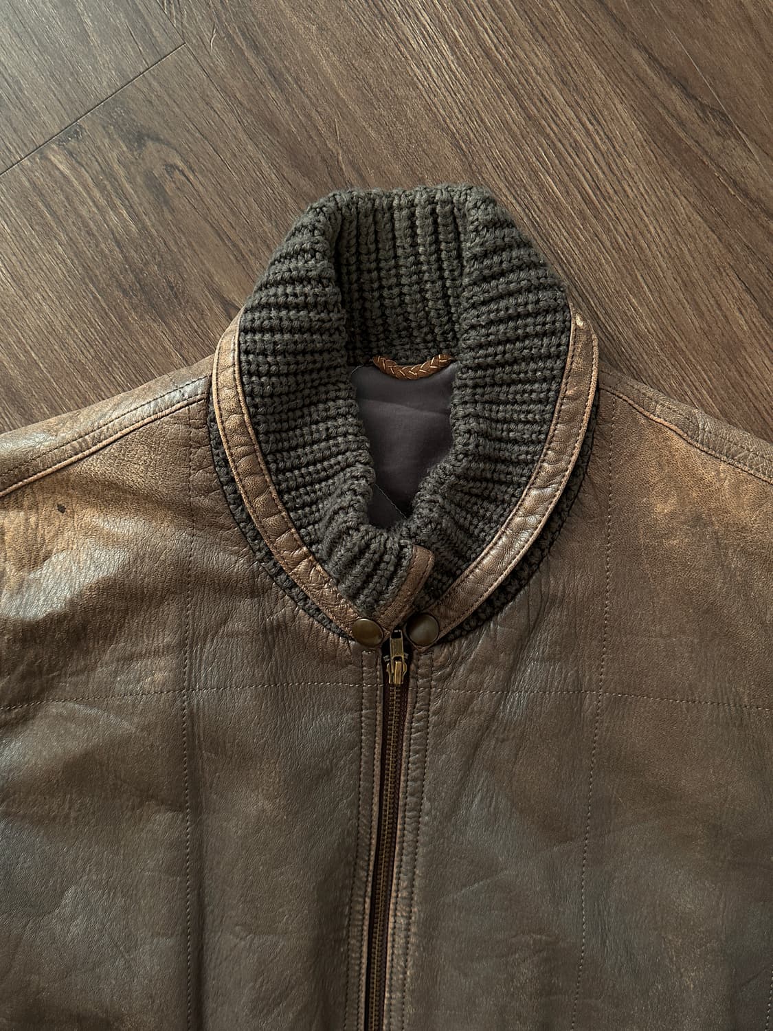 Hill Crest 니트리브 레더 봄버 상품이미지9