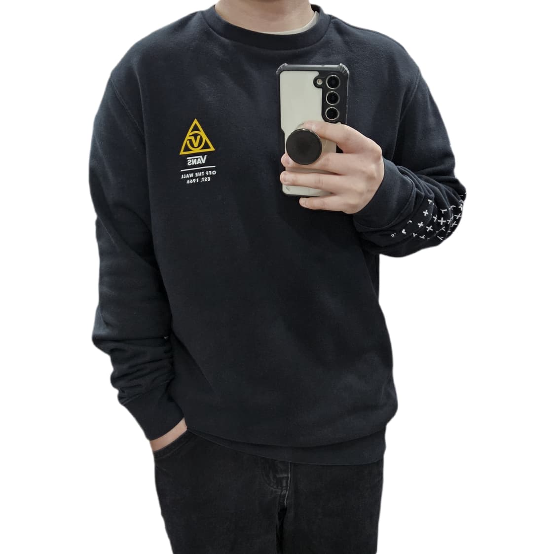 M 95-100 반스 프린팅 맨투맨  블랙 상품이미지1