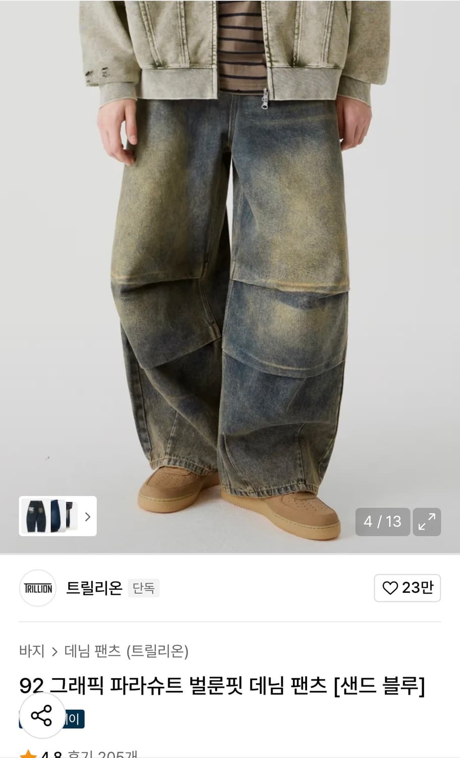 트릴리온 82 그래픽 파라슈트 벌룬핏 데님 팬츠(샌드블루) 상품이미지2