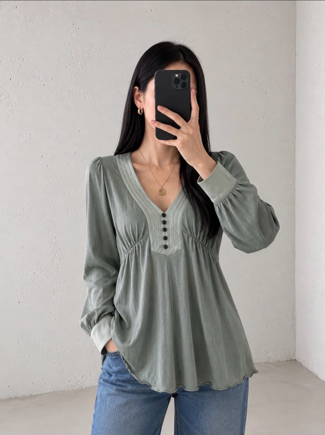 vintage green babydoll top 상품이미지1