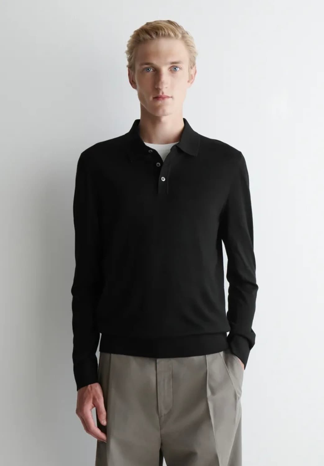[L] 슬림 메리노 울 폴로 셔츠 블랙 상품이미지2