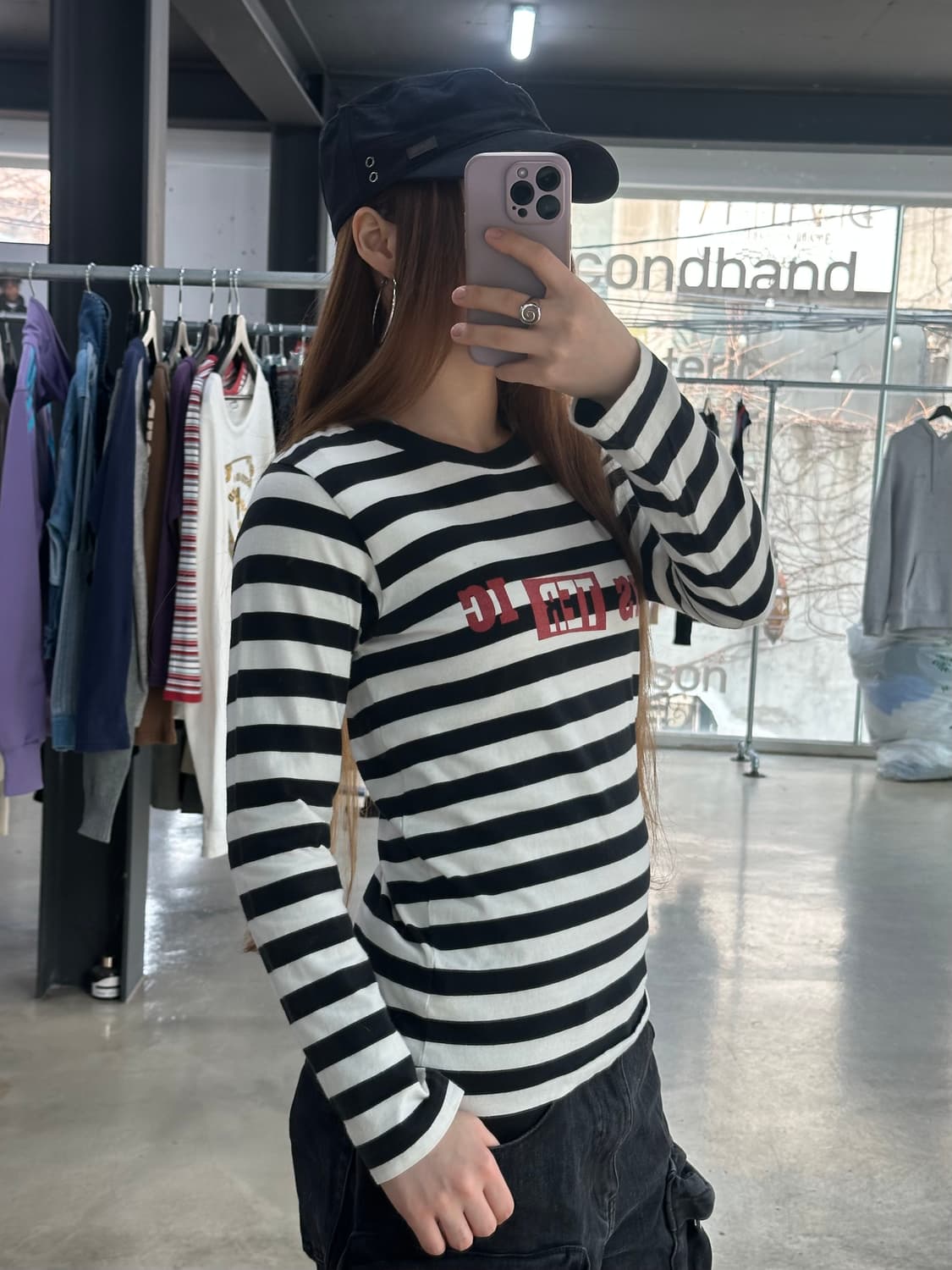 히스테릭글래머 90s Hys레터링 스트라이프 롱슬리브긴팔티 상품이미지3