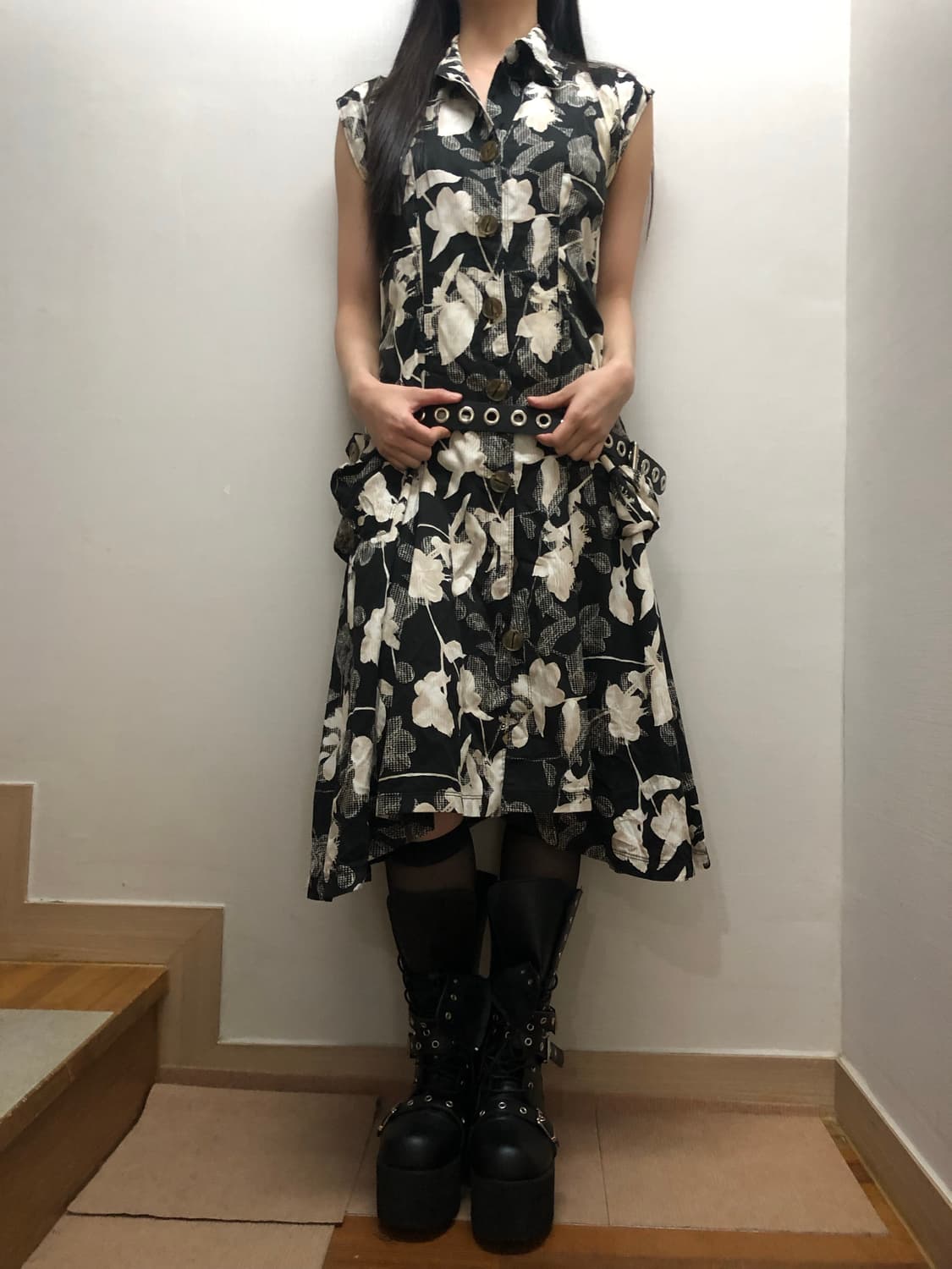 빈티지 블랙 오리엔탈 플라워 원피스 상품이미지6