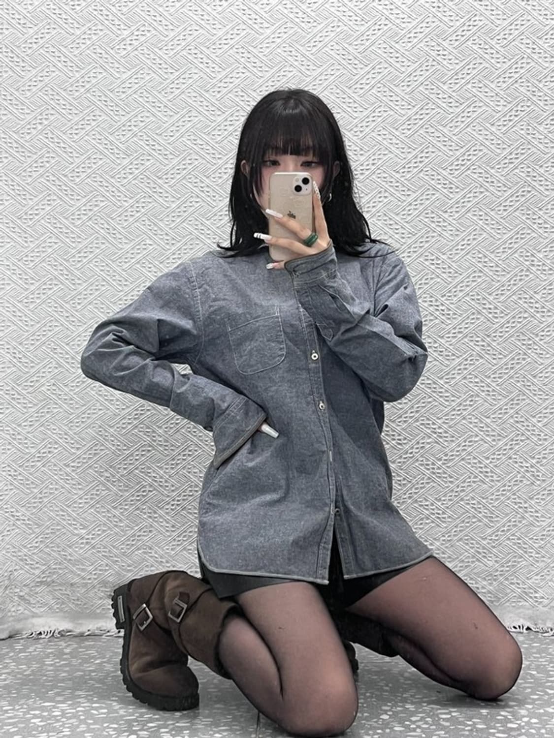 빔즈 빈티지 컨트리 캐주얼 키치 자카드 셔츠 L C10912 상품이미지2