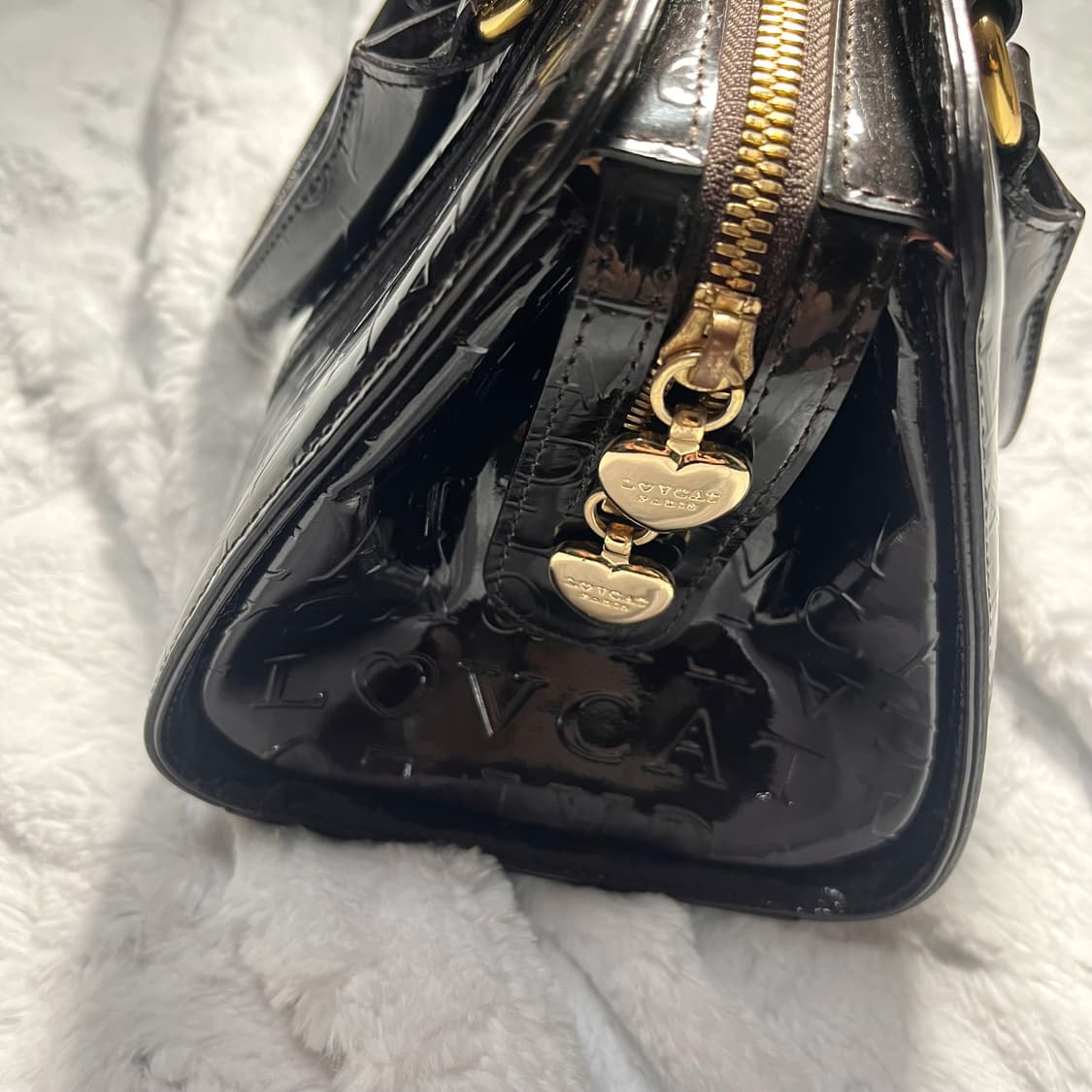 lovct 러브캣 다크브라운 초코 리본 애나멜 핸드백 라떼갸루 상품이미지5