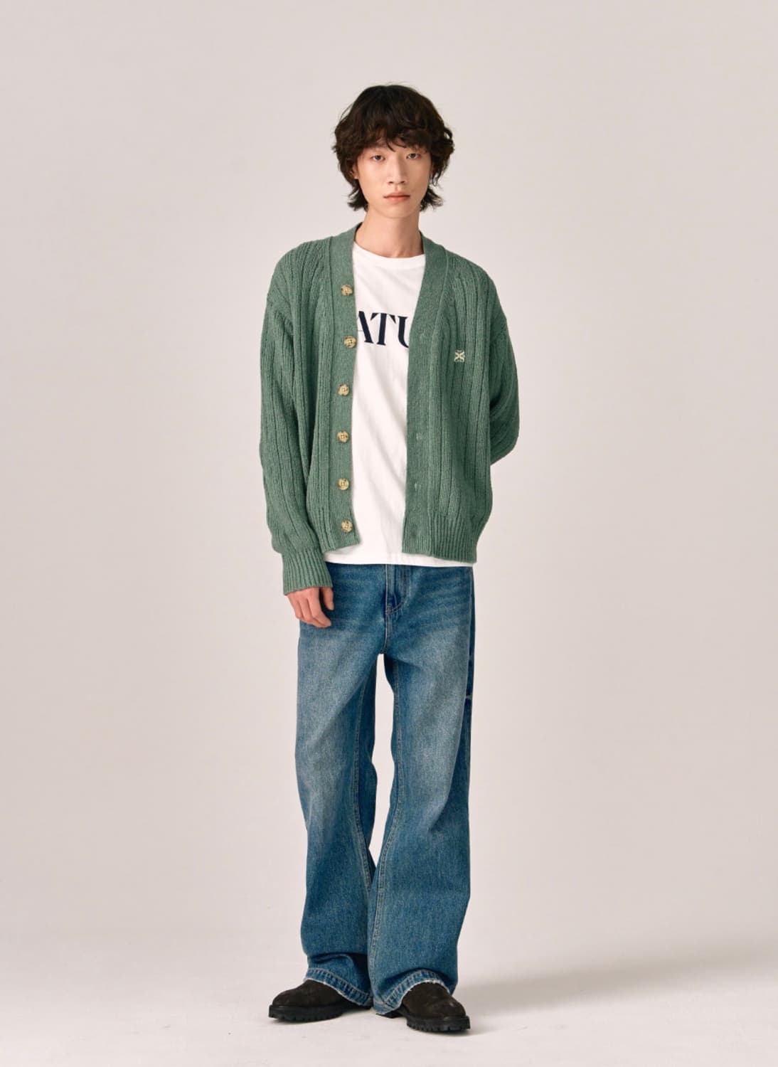 [세터/SATUR] 오버 사이즈 부클 가디건 세이지 그린 M 상품이미지2