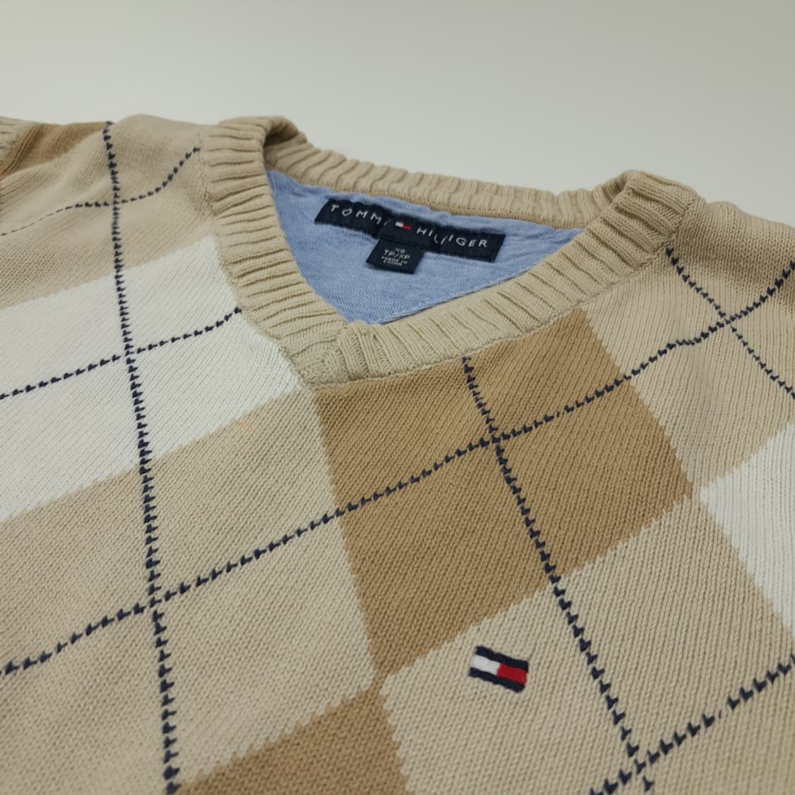 CL320 XS 타미힐피거 00s 코튼 아가일 브이넥 조끼 니트 상품이미지4