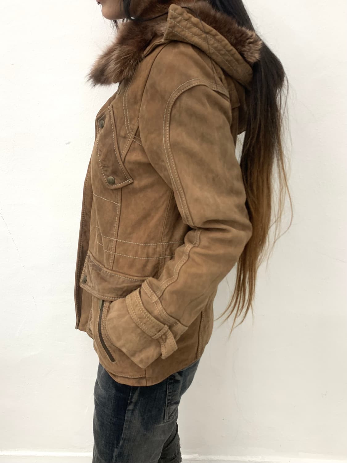 Fox fur trimmed lambskin leather jacket  상품이미지3