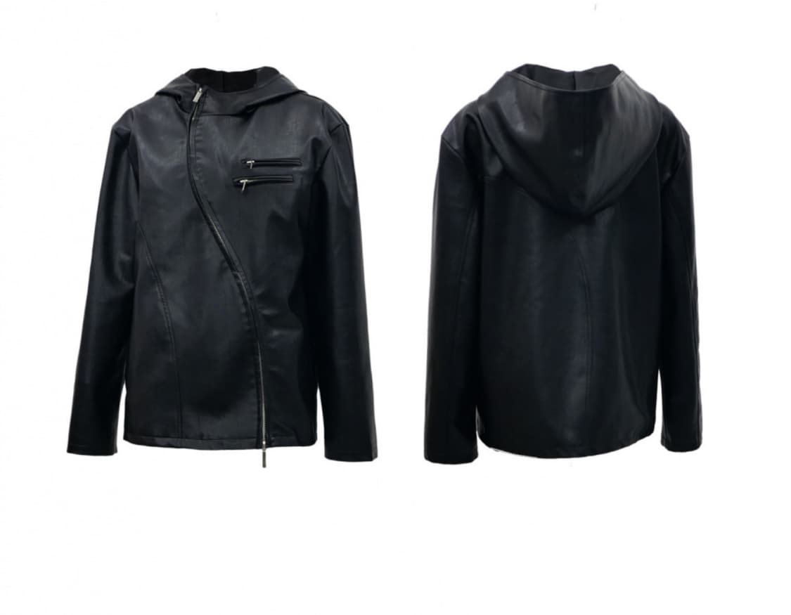 나체 커브드 후디 레더 자켓 상품이미지1