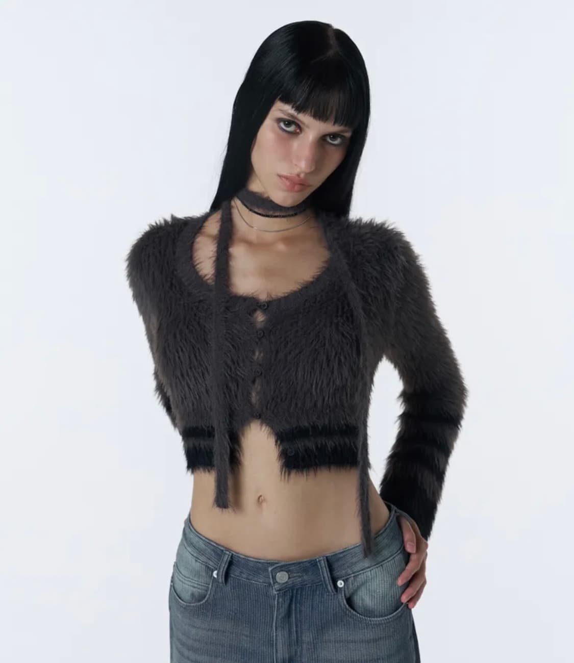 오디너리 홀리데이 헤어리슬림 가디건 [딥그레이] 상품이미지1