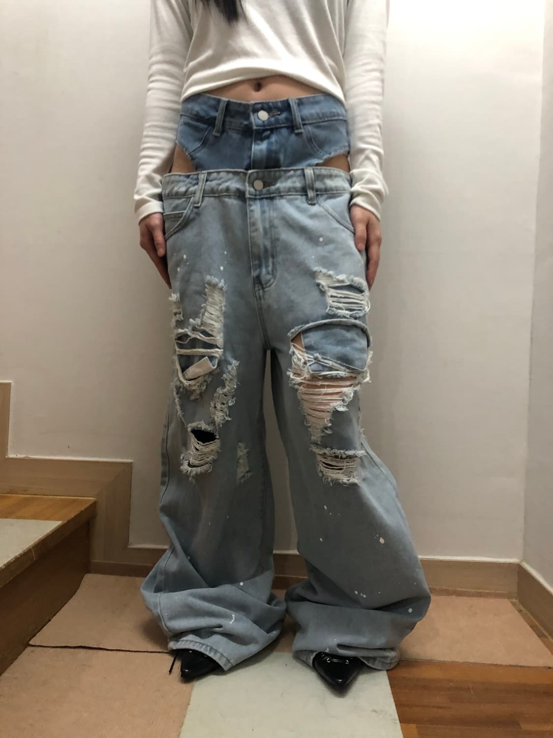 빈티지 데님 펑크 디테일 팬츠 상품이미지1