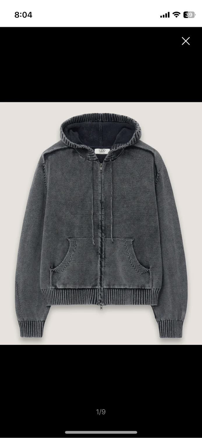 엘무드 피스 다이드 후디 니트 집업 스테인 차콜 상품이미지3