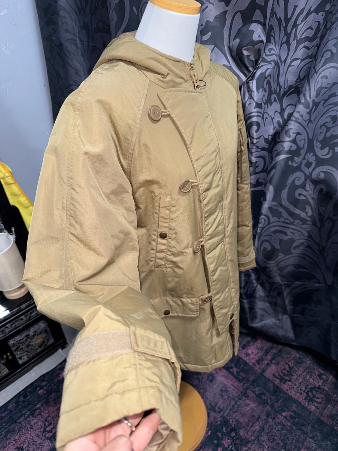 미니멀 더블버튼 베이지 후드파카 상품이미지2