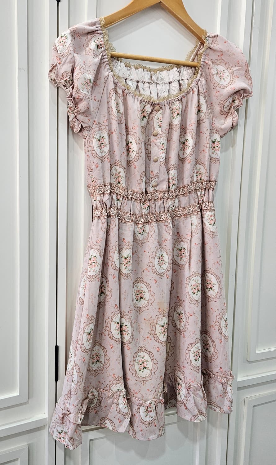 빈티지 플라워 핑크 원피스 프릴 장식 상품이미지2