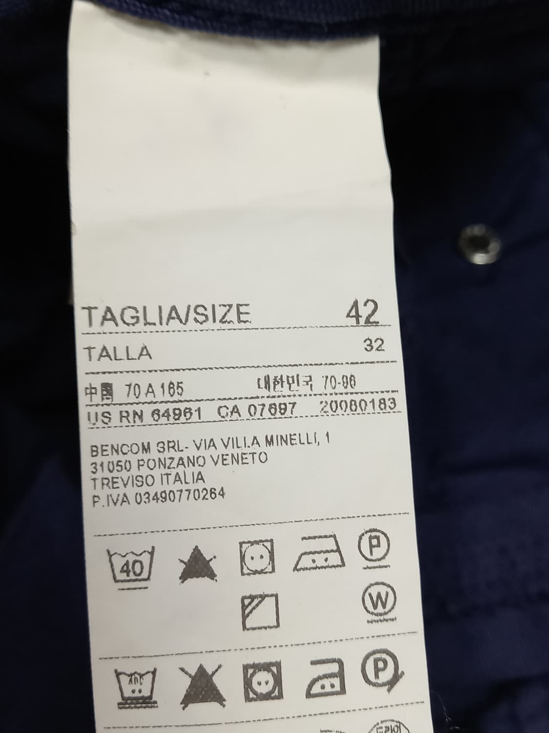 32 BENETTON 투턱 스판 슬림일자 치노 네이비 32-410 상품이미지8