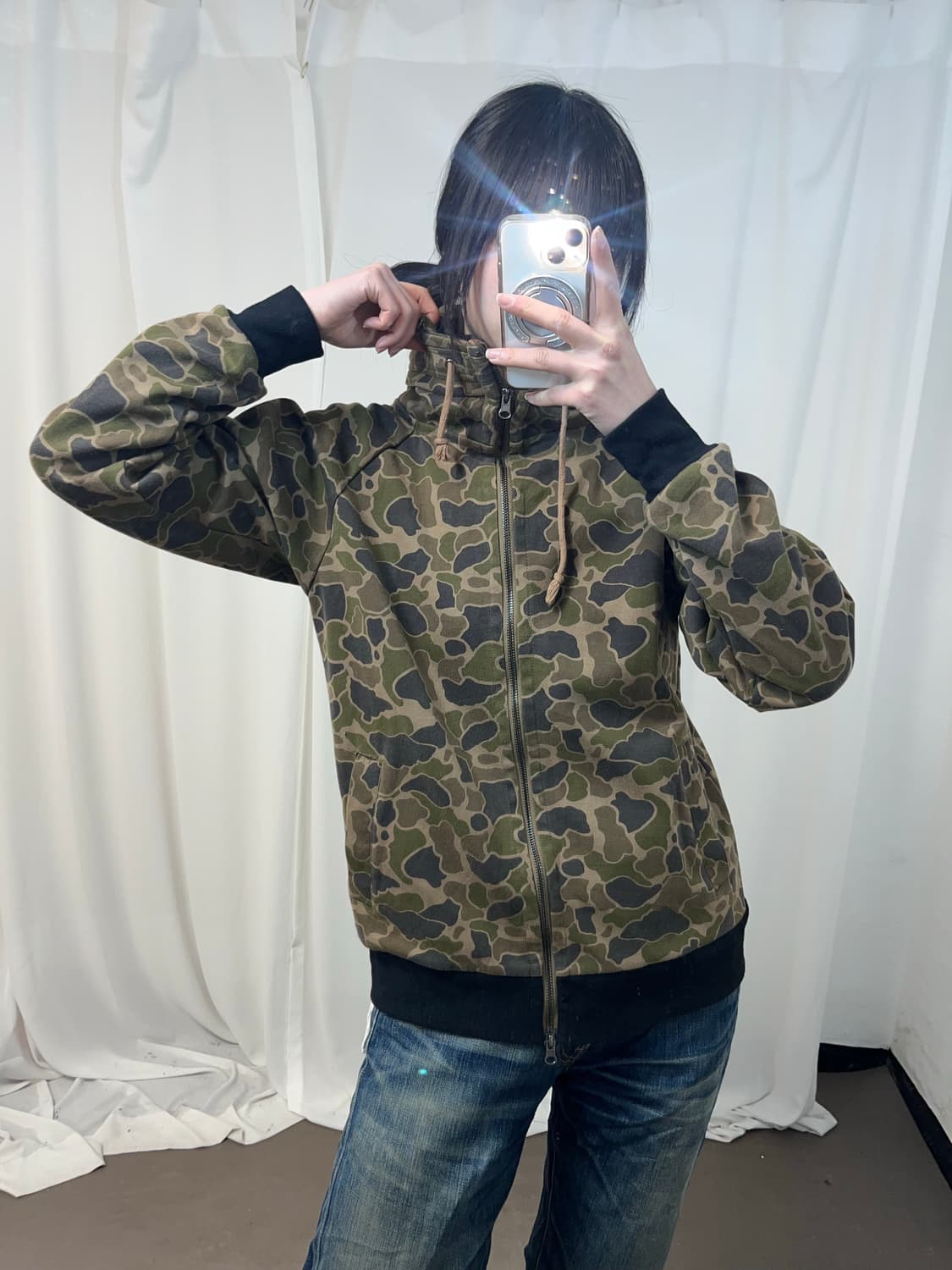 Y2K 카모 하이넥 집업 상품이미지1