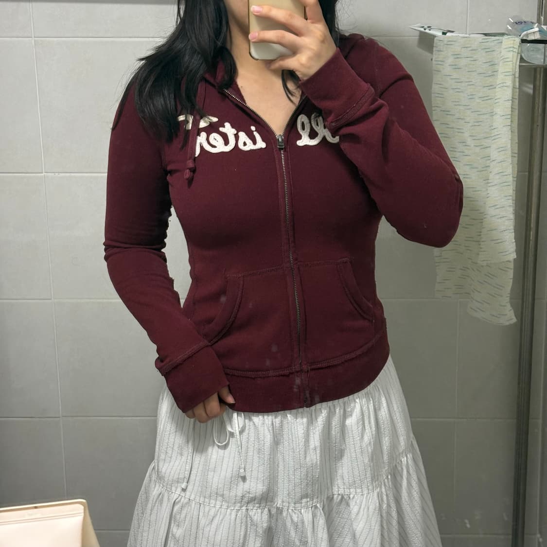 대대장) 홀리스터 ♥️버건디♥️ 딱붙 후드집업 S 상품이미지3