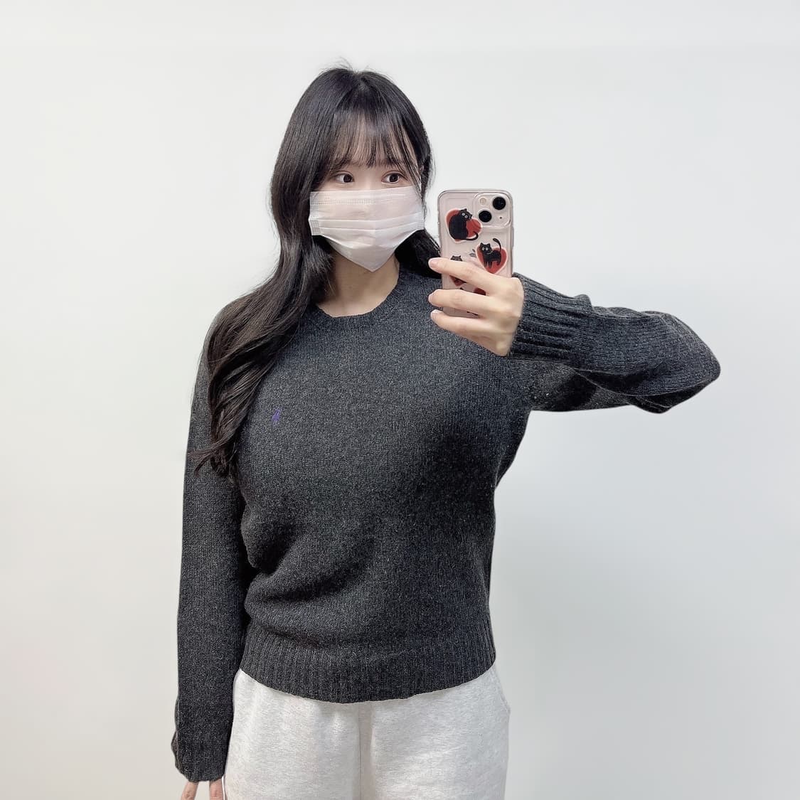 폴로 랄프로렌 포니 로고 울 라운드 니트 차콜 상품이미지1