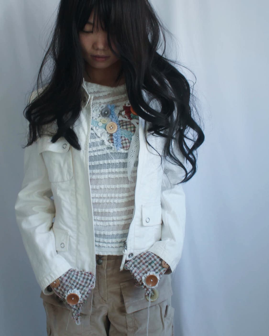 White-ivory biker panel cotton jacket 상품이미지7