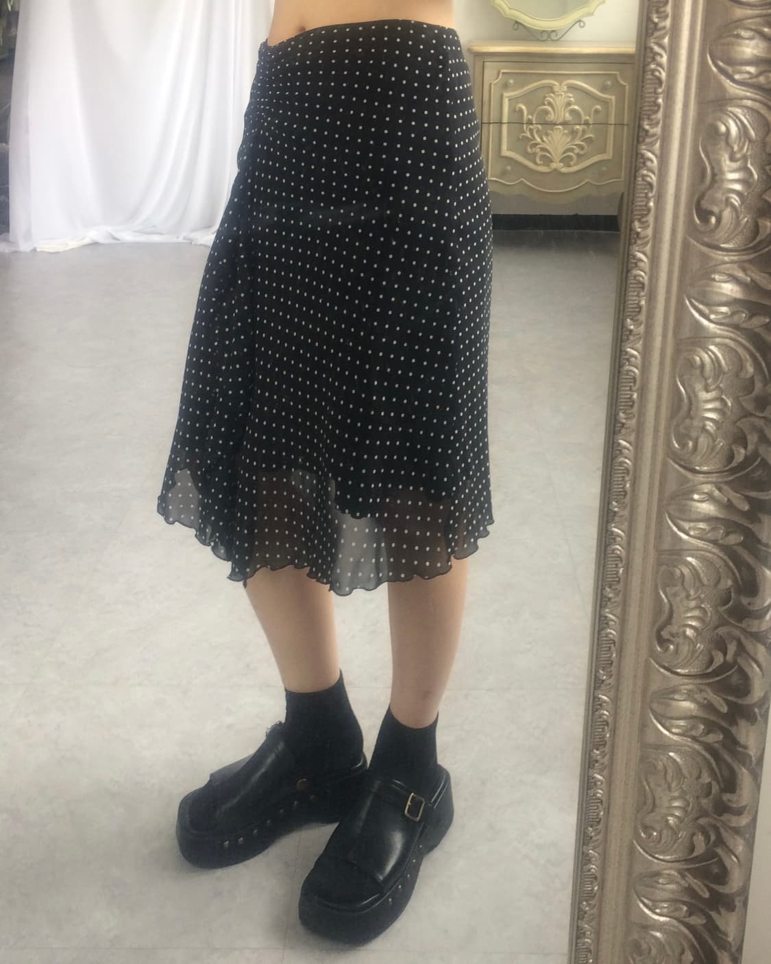 Dot pattern frill midi skirt 상품이미지6