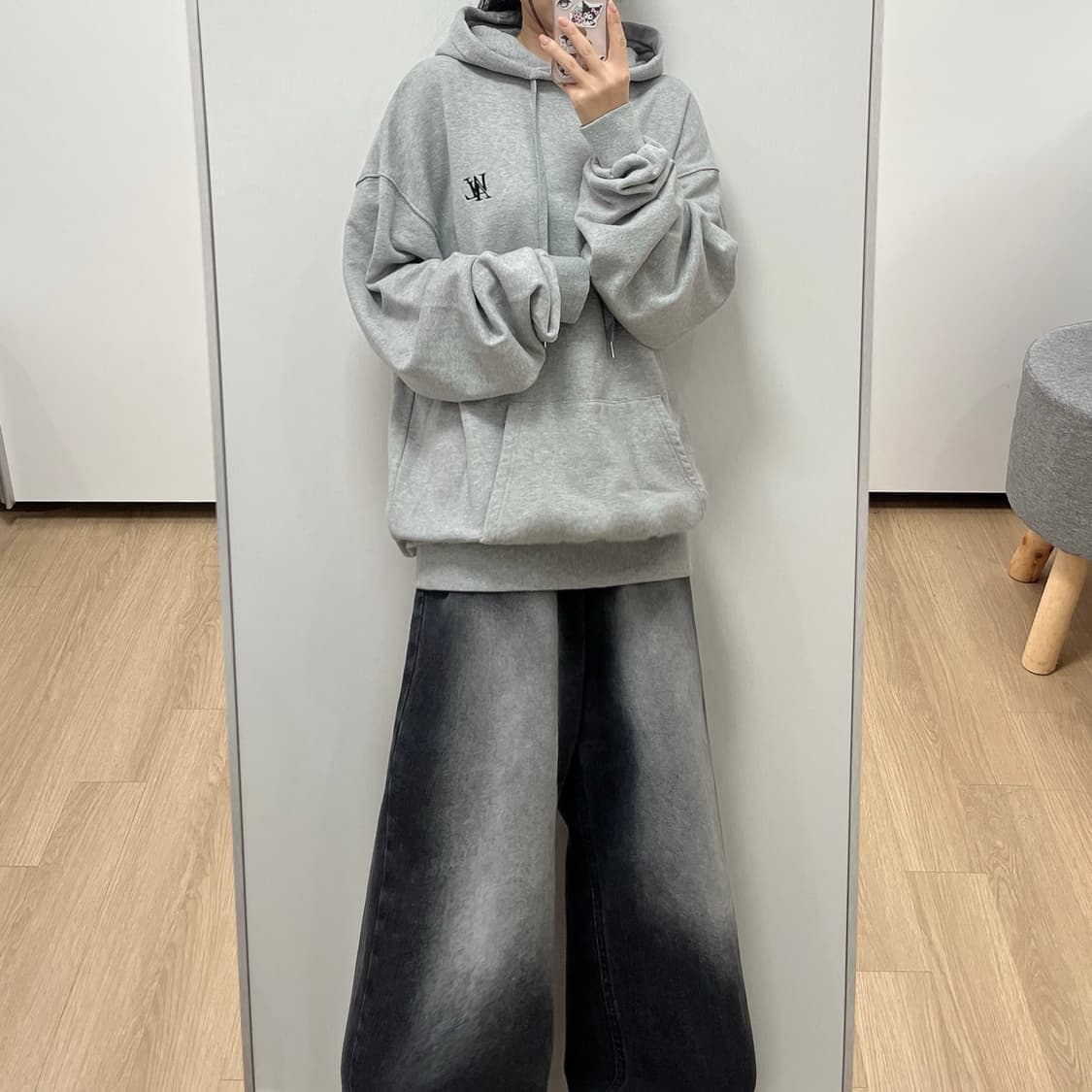 (세트가격) 우알롱 시그니처 벌룬 오버핏 후드 트레이닝 세트 상품이미지1