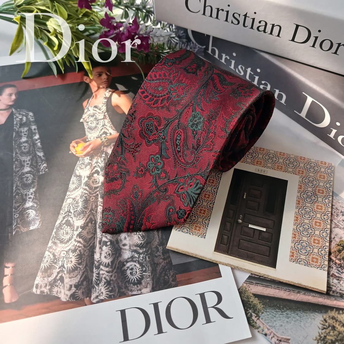 크리스찬 디올 실크 레드 페이즐리 넥타이 7.6cm A등급 E736
 상품이미지1