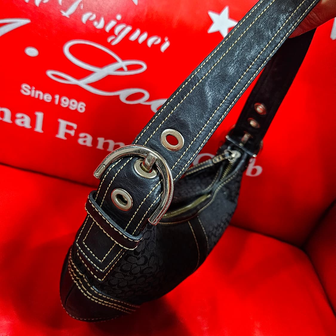 코치(Coach) y2k 자카드 가죽 스티치 미니 호보백  상품이미지4