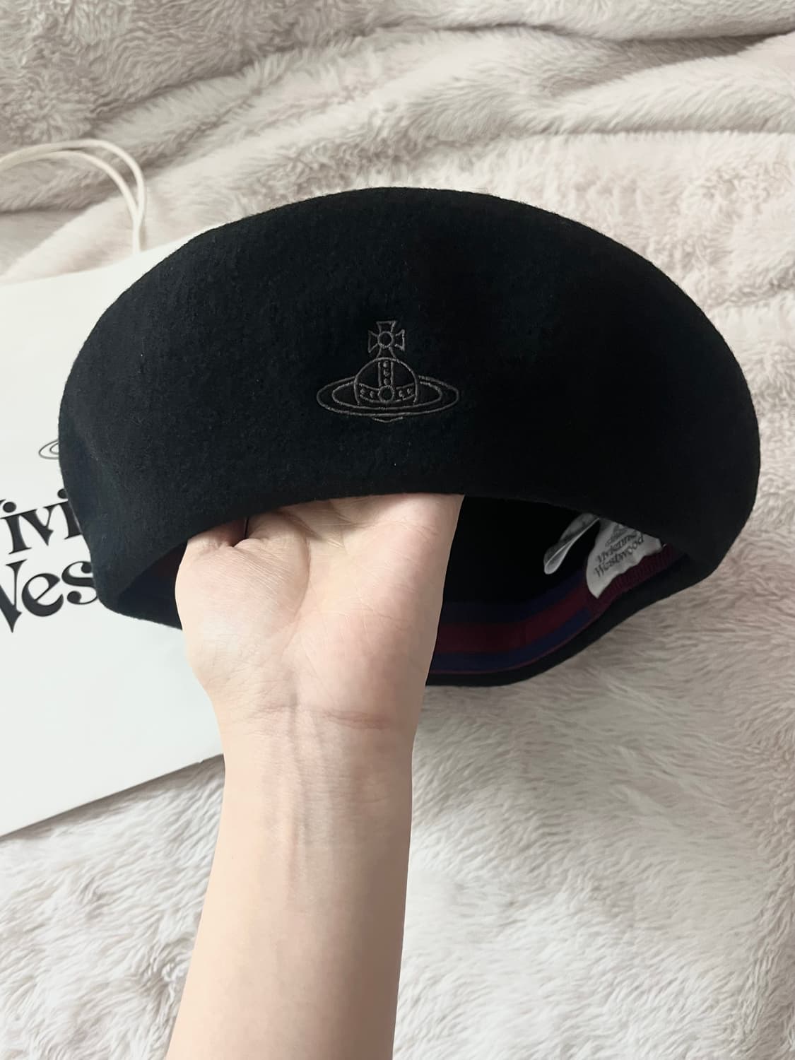 비비안웨스트우드 ORB 로고 울 베레모 블랙 상품이미지2