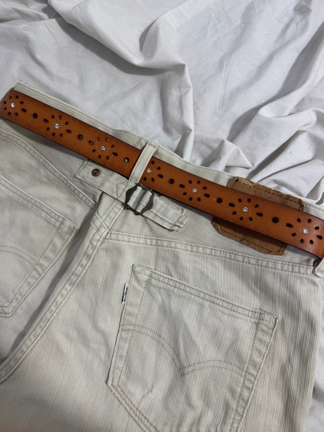 빈티지 펀칭 크리스탈 레더 벨트 웨스턴  상품이미지3