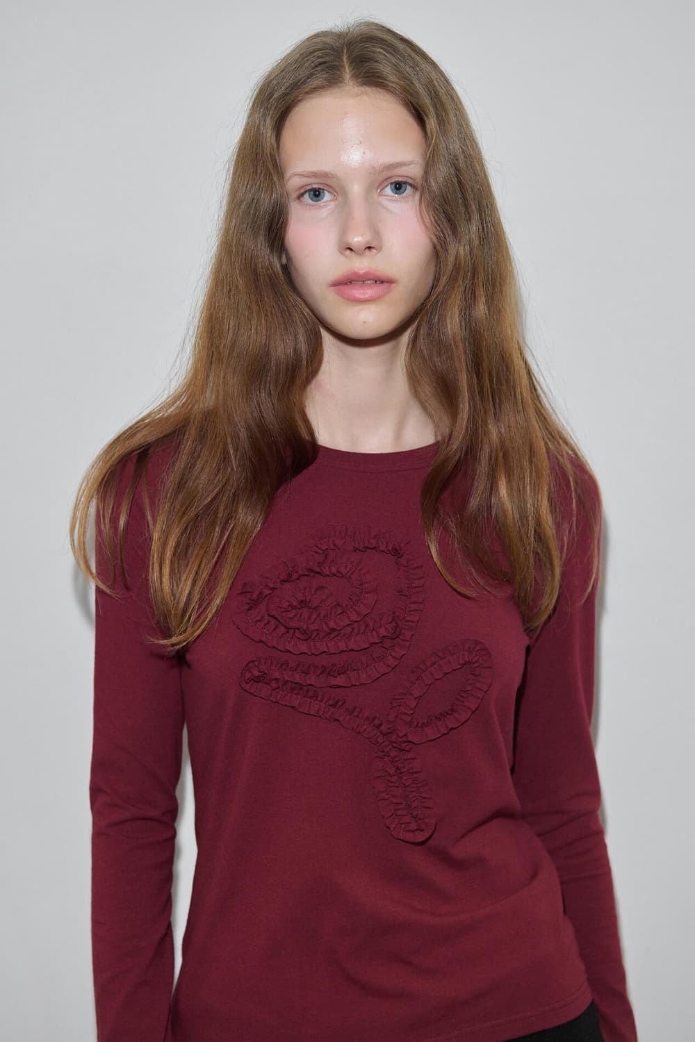 시눈 로즈 프릴 롱슬리브 버건디 상품이미지1