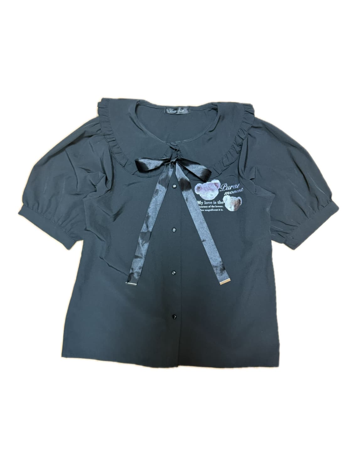 Chip Clip 테디베어 리본 블라우스 고스로리 스나계 상품이미지1