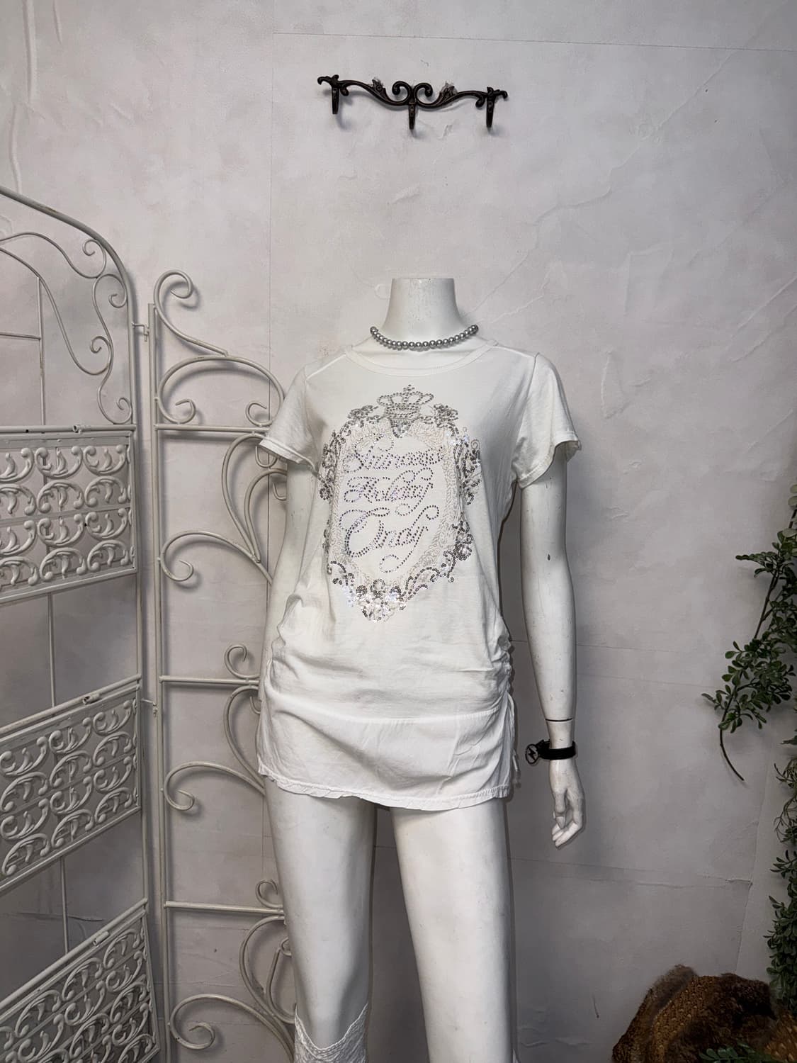 White side shirring y2k half t 상품이미지4