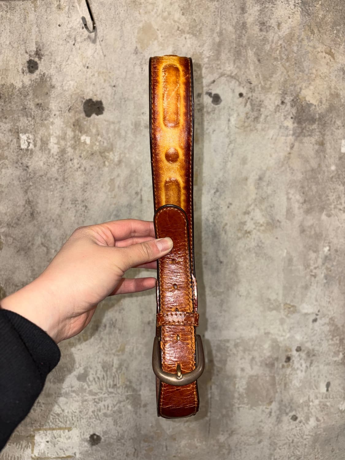 빈티지 브라운 레더 엠보싱 벨트 상품이미지1